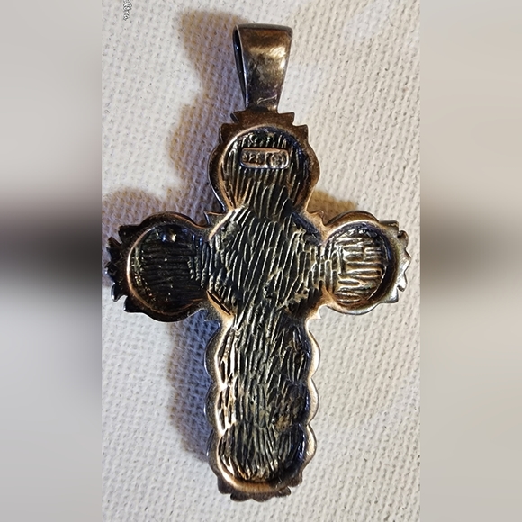 Boho Gypsy Vintage Sleeping Beauty AAA Turquoise Sterling Silver Cross Pendant - Picture 4 of 7